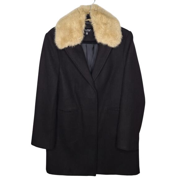 Topshop Car Coat Removable Faux Fur Collar Overcoat Women's 6 Blonde Minimalist - Picture 1 of 14